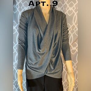 🔴Apt.9 women’s S:XS Gray drop open neck Long Sleeve Top EUC measurements in pic